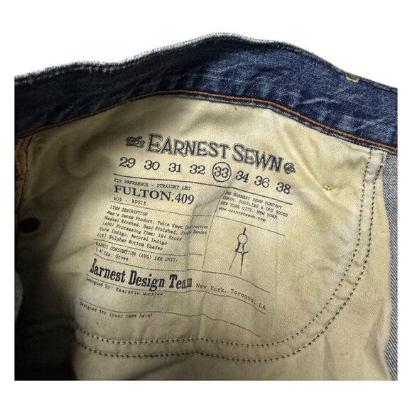 EARNEST SEWN Fulton 409 Straight Leg Designer Selvedge Denim Jeans Mens 40x33 - Picture 3 of 9